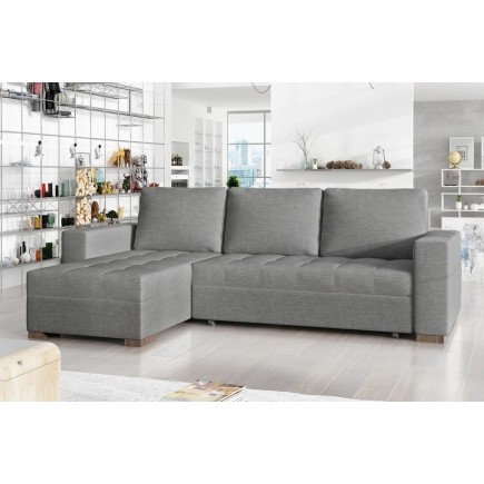 Canapé d'angle convertible - en tissu qualité gris clair, 4/5 places, avec coffre, angle gauche (vu de face), NESTOR