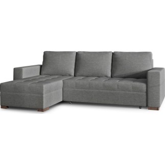 Canapé d'angle convertible - en tissu qualité gris clair, 4/5 places, avec coffre, angle gauche (vu de face), NESTOR