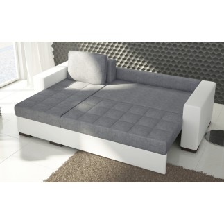 Canapé d'angle convertible - en tissu qualité gris clair, 4/5 places, avec coffre, angle gauche (vu de face), NESTOR