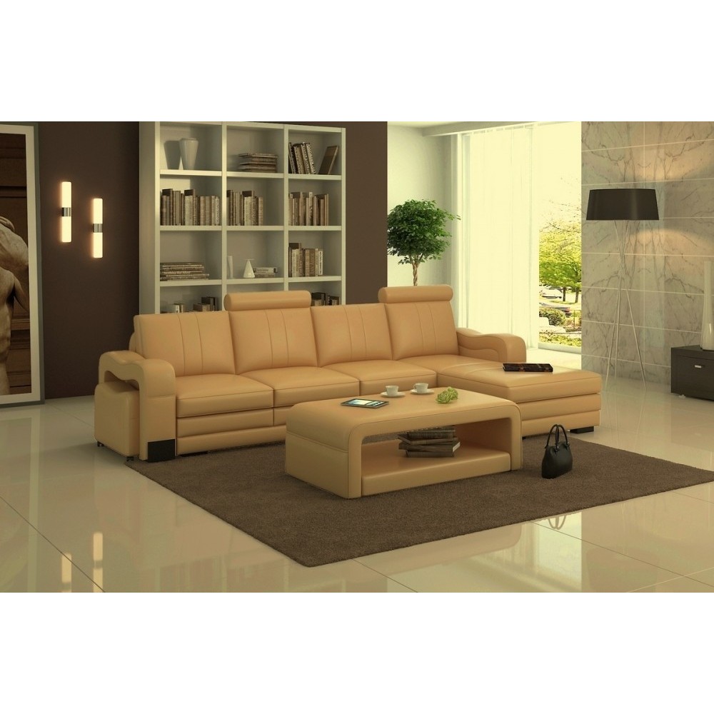 Canapé d'angle en cuir italien 5 places ROMANA, beige, angle droit