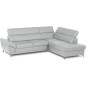 Canapé d'angle convertible en cuir italien luxe 5 places, MEMEZO, coffre, gris clair, angle droit Canapé d'angle convertible en cuir italien luxe 5 places, MEMEZO, coffre, gris clair, angle droit
