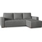 Canapé d'angle convertible en tissu qualité gris clair, 4/5 places, avec coffre, angle droit (vu de face), NESTOR