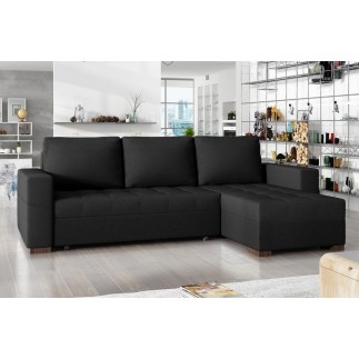 Canapé d'angle convertible - en tissu qualité noir, 4/5 places, avec coffre, angle droit (vu de face), NESTOR