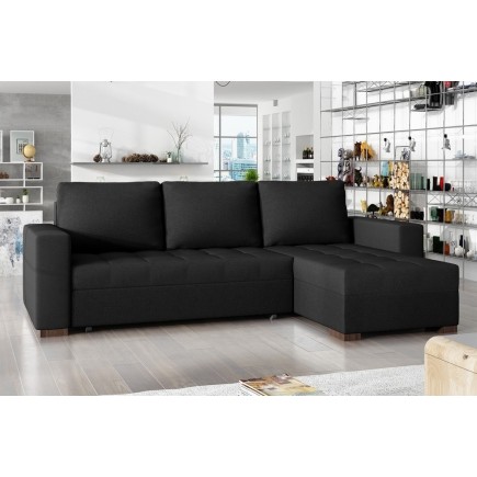 Canapé d'angle convertible - en tissu qualité noir, 4/5 places, avec coffre, angle droit (vu de face), NESTOR