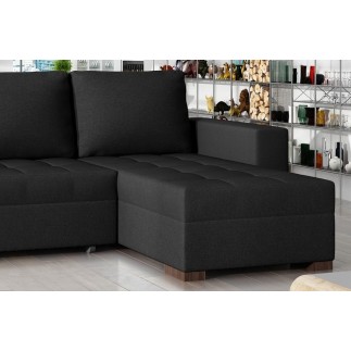 Canapé d'angle convertible - en tissu qualité noir, 4/5 places, avec coffre, angle droit (vu de face), NESTOR
