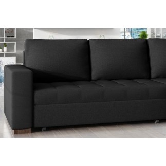 Canapé d'angle convertible - en tissu qualité noir, 4/5 places, avec coffre, angle droit (vu de face), NESTOR