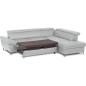 Canapé d'angle convertible en cuir italien luxe 5 places, MEMEZO, coffre, gris clair, angle droit Canapé d'angle convertible en cuir italien luxe 5 places, MEMEZO, coffre, gris clair, angle droit