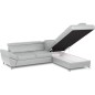 Canapé d'angle convertible en cuir italien luxe 5 places, MEMEZO, coffre, gris clair, angle droit Canapé d'angle convertible en cuir italien luxe 5 places, MEMEZO, coffre, gris clair, angle droit