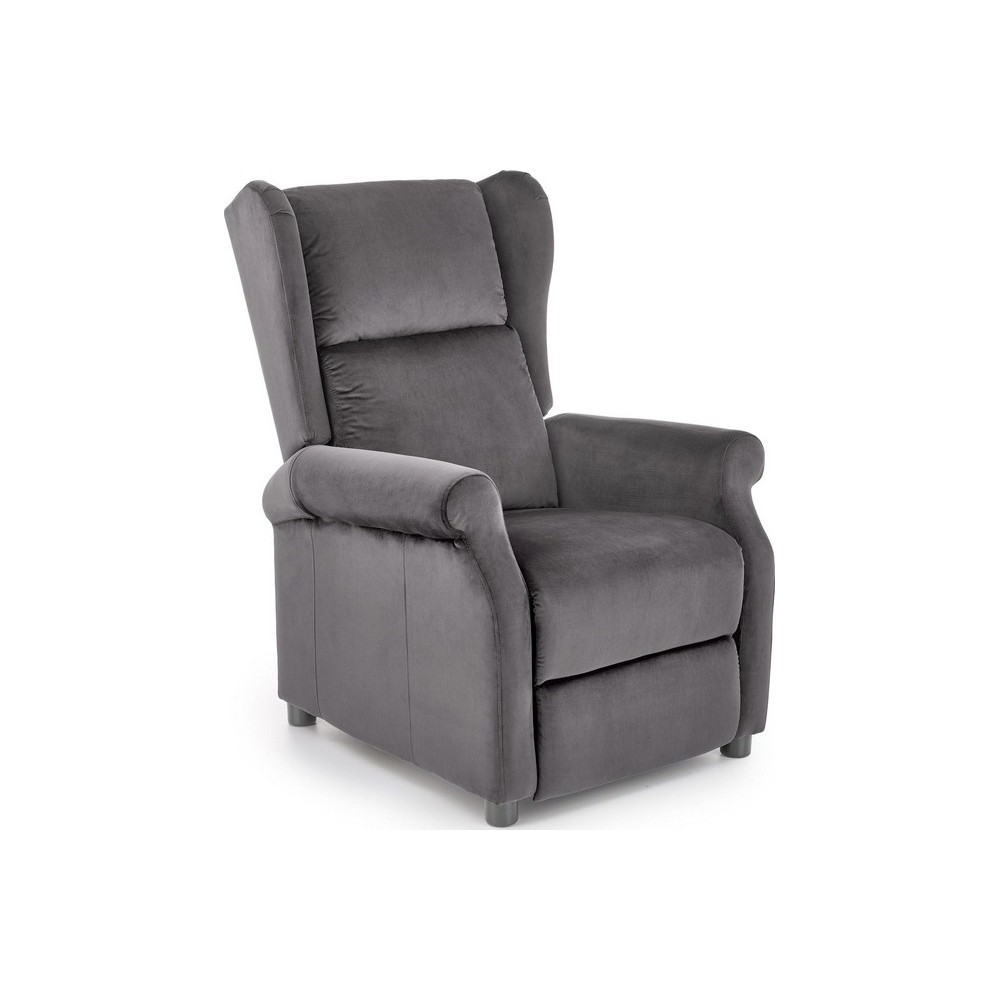 Fauteuil relax manuel, velours gris de qualité, AGNELO 2, Fauteuil 1 place