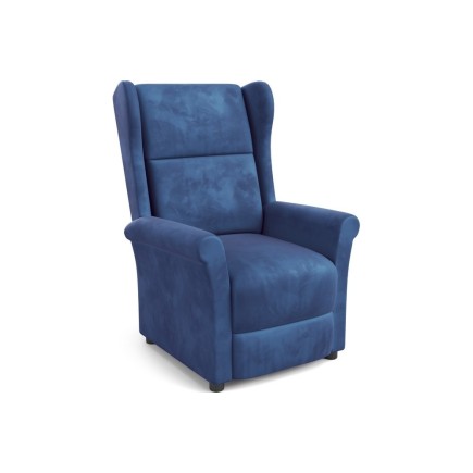 Fauteuil relax manuel, velours bleu, inclinable, repose pied réglable, AGNELO 2