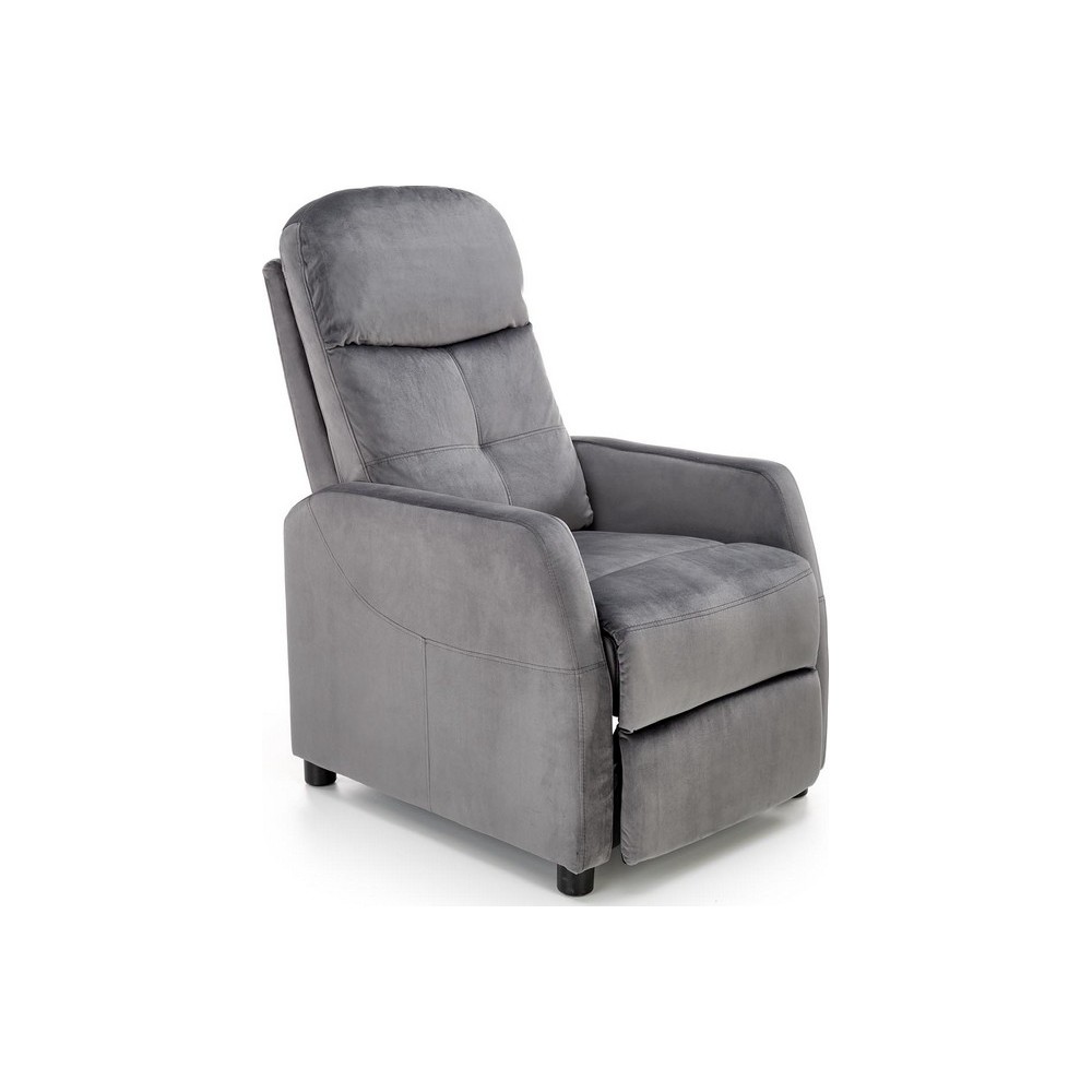 Fauteuil relax manuel, velours gris de qualité, FELLINI 2, Fauteuil 1 place