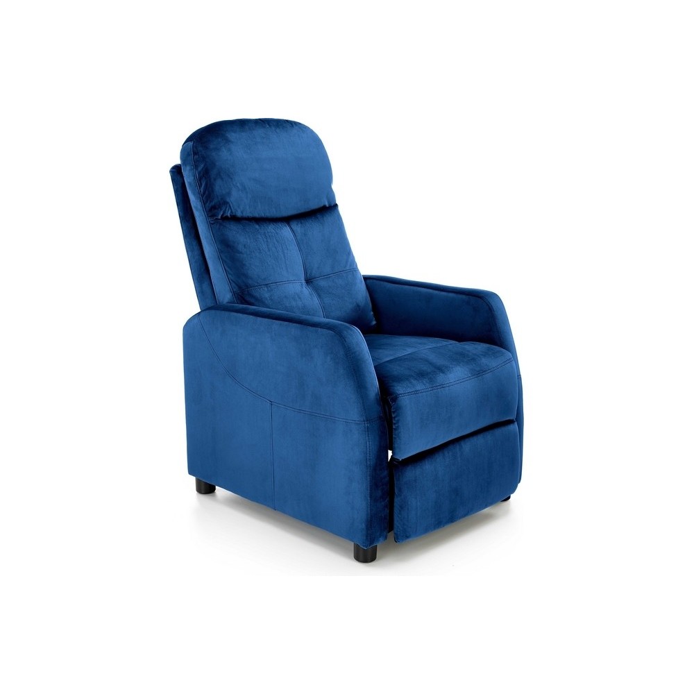 Fauteuil relax manuel, velours bleu de qualité, FELLINI 2, Fauteuil 1 place