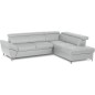 Canapé d'angle convertible en cuir italien luxe 5 places, MEMEZO, coffre, gris clair, angle droit Canapé d'angle convertible en cuir italien luxe 5 places, MEMEZO, coffre, gris clair, angle droit
