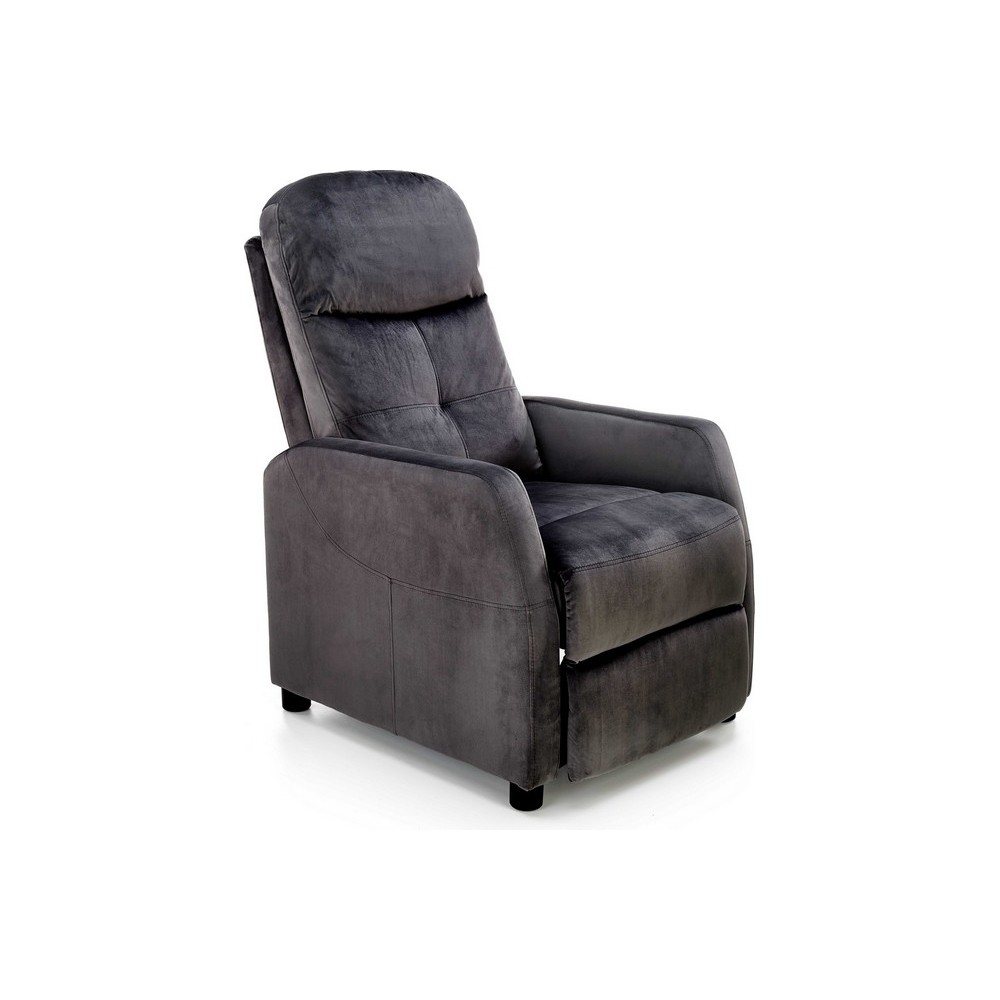 Fauteuil relax manuel, velours noir de qualité, FELLINI 2, Fauteuil 1 place