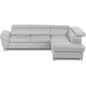Canapé d'angle convertible en cuir italien luxe 5 places, MEMEZO, coffre, gris clair, angle droit Canapé d'angle convertible en cuir italien luxe 5 places, MEMEZO, coffre, gris clair, angle droit