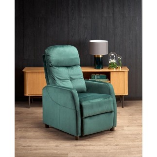 Fauteuil relax manuel, velours vert de qualité, FELLINI 2