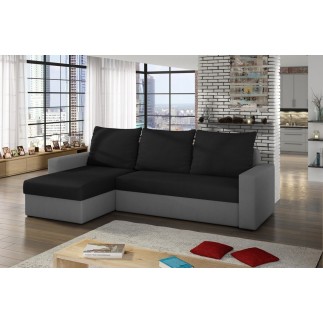 Canapé d'angle convertible - en tissu, rangement, noir/gris, angle gauche (vu de face), LIMA
