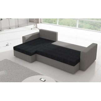 Canapé d'angle convertible - en tissu, rangement, noir/gris, angle gauche (vu de face), LIMA