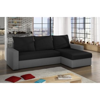 Canapé d'angle convertible en tissu, rangement, noir/gris, angle droit (vu de face), LIMA