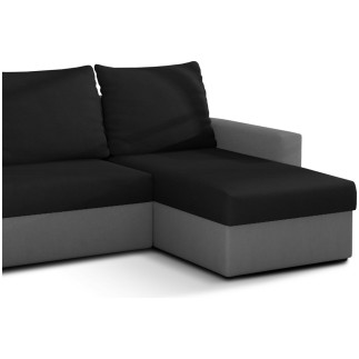 Canapé d'angle convertible en tissu, rangement, noir/gris, angle droit (vu de face), LIMA