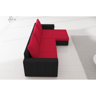 Canapé d'angle convertible en tissu, rangement, noir/gris, angle droit (vu de face), LIMA
