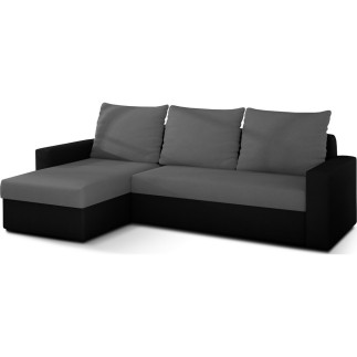 Canapé d'angle convertible en tissu, rangement, gris/noir, angle gauche (vu de face), LIMA