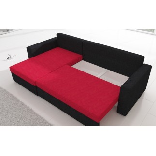 Canapé d'angle convertible en tissu, rangement, gris/noir, angle gauche (vu de face), LIMA