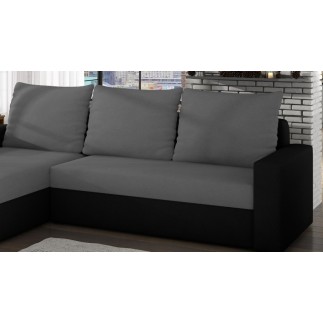 Canapé d'angle convertible en tissu, rangement, gris/noir, angle gauche (vu de face), LIMA