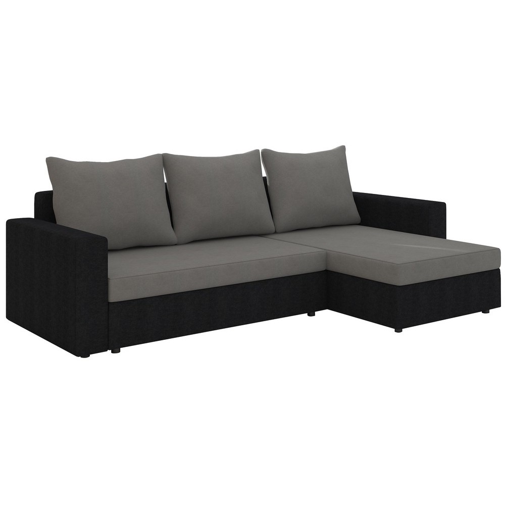 Canapé d'angle convertible en tissu, rangement, gris/noir, angle droit (vu de face), LIMA, 4 places