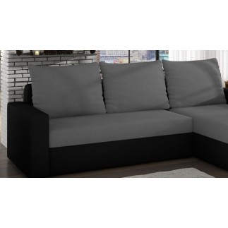 Canapé d'angle convertible en tissu, rangement, gris/noir, angle droit (vu de face), LIMA