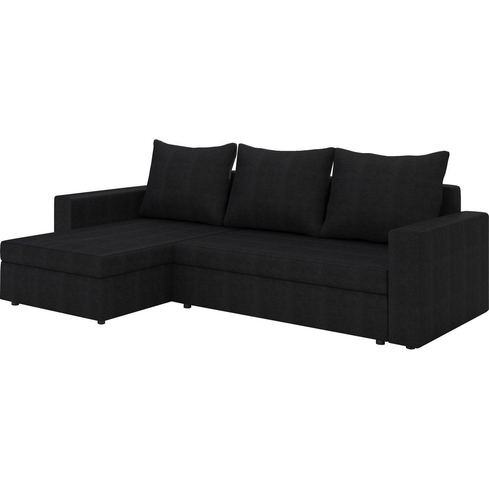Canapé d'angle convertible en tissu, rangement, noir uni, angle gauche (vu de face), LIMA, 4 places