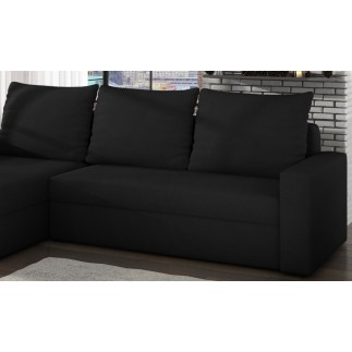Canapé d'angle convertible en tissu, rangement, noir uni, angle gauche (vu de face), LIMA
