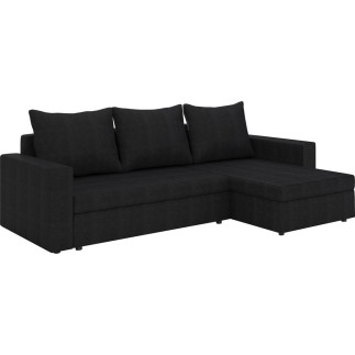 Canapé d'angle convertible en tissu, rangement, noir uni, angle droit (vu de face), LIMA