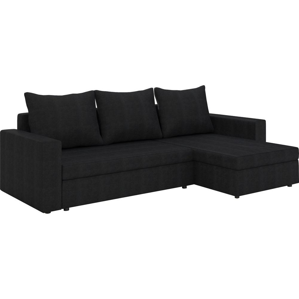 Canapé d'angle convertible en tissu, rangement, noir uni, angle droit (vu de face), LIMA, 4 places