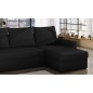 Canapé d'angle convertible en tissu, rangement, noir uni, angle droit (vu de face), LIMA, 4 places