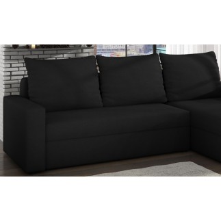 Canapé d'angle convertible en tissu, rangement, noir uni, angle droit (vu de face), LIMA