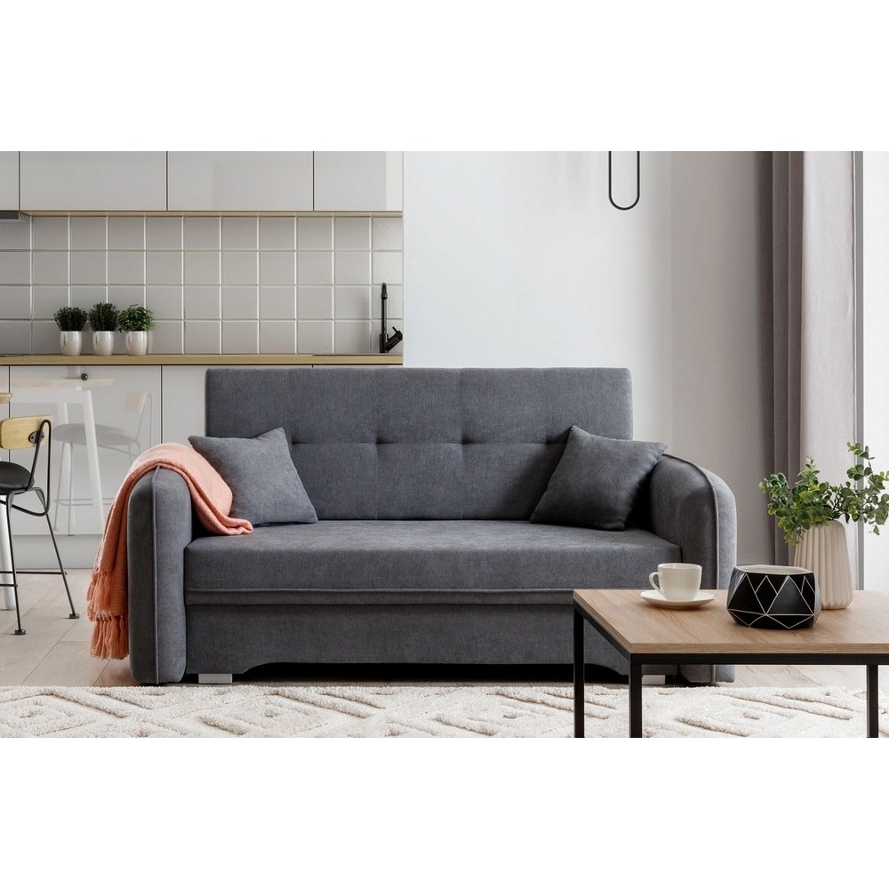 Joli canapé convertible avec rangement en tissu gris foncé, LAURENT, 2 places