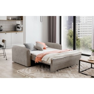 Joli canapé convertible avec rangement en tissu beige, LAURENT
