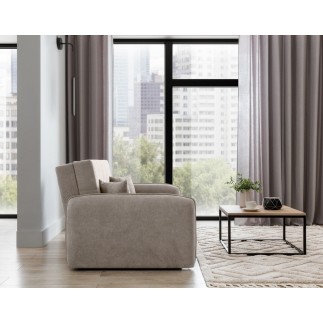 Joli canapé convertible avec rangement en tissu beige, LAURENT