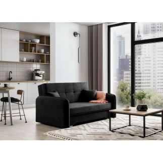 Joli canapé convertible avec rangement en tissu noir, LAURENT