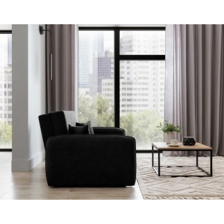 Joli canapé convertible avec rangement en tissu noir, LAURENT