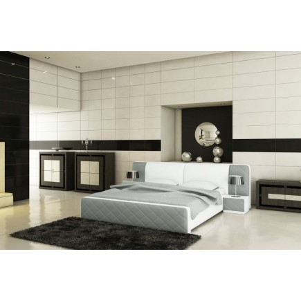 Lit en cuir italien de luxe ELEGANCE, gris clair et blanc