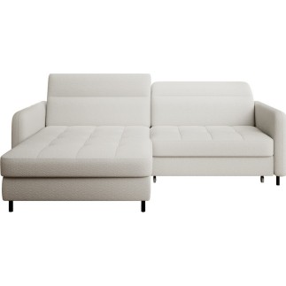 Canapé d'angle convertible - en tissu, avec rangement, blanc, angle gauche, GOVIA