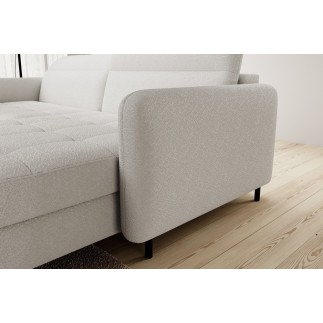 Canapé d'angle convertible en tissu, avec rangement, blanc, angle droit, GOVIA