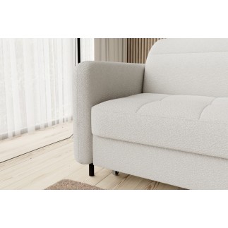 Canapé d'angle convertible en tissu, avec rangement, blanc, angle droit, GOVIA