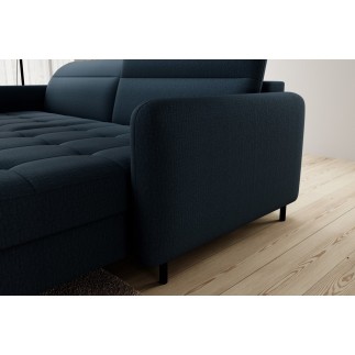 Canapé d'angle convertible en tissu, avec rangement, bleu, angle droit, GOVIA