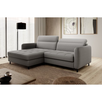 Canapé d'angle convertible - en tissu, avec rangement, gris, angle gauche, GOVIA, 3 places