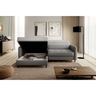 Canapé d'angle convertible - en tissu, avec rangement, gris, angle gauche, GOVIA