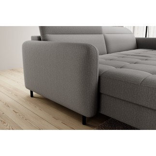 Canapé d'angle convertible - en tissu, avec rangement, gris, angle gauche, GOVIA