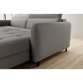 Canapé d'angle convertible en tissu, avec rangement, gris, angle droit, GOVIA